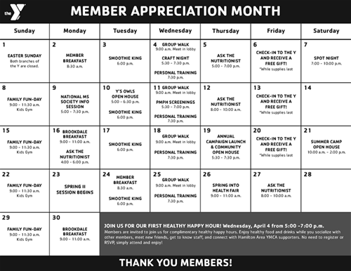 Member Appreciation Month Calendar